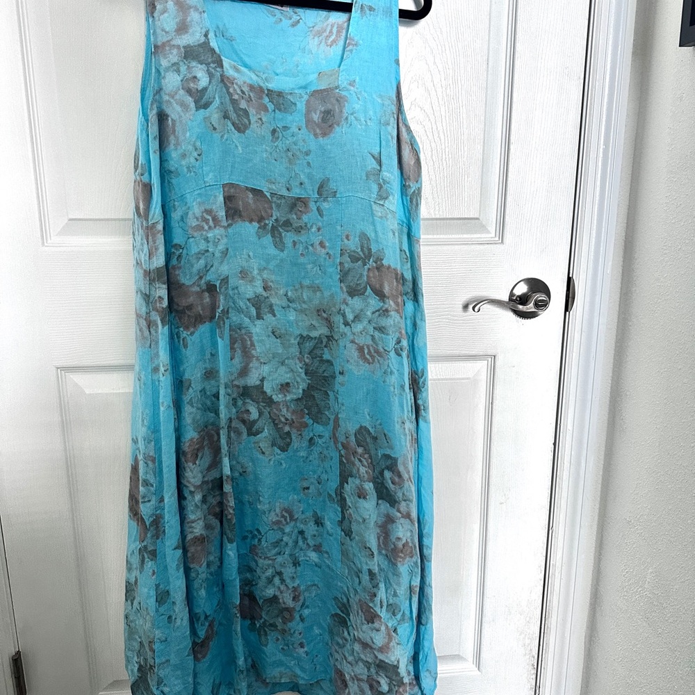 Floral Blue Sleeveless Dress